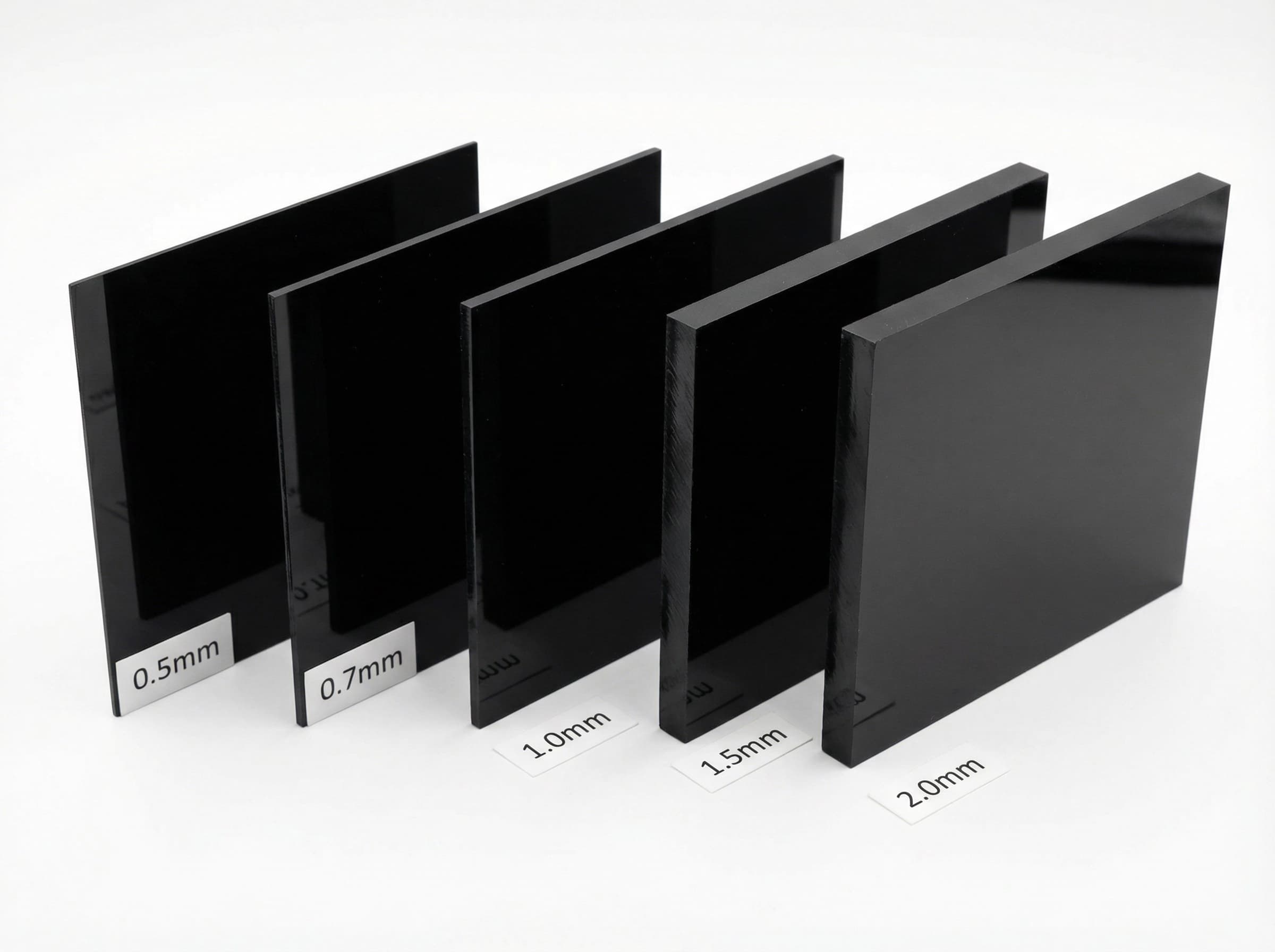 Black PETG sheet thickness options from 0.5mm to 2.0mm for vinyl record blanks