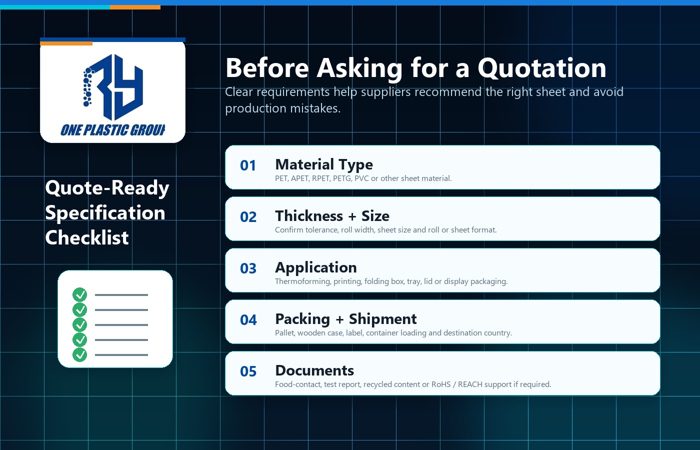 quote ready specification checklist for plastic packaging sheet buyers
