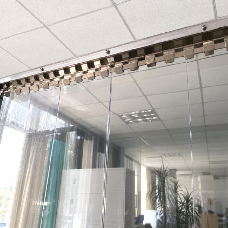 PVC Strip Curtain Kit components including PVC strips, mounting rail, and clamping plates