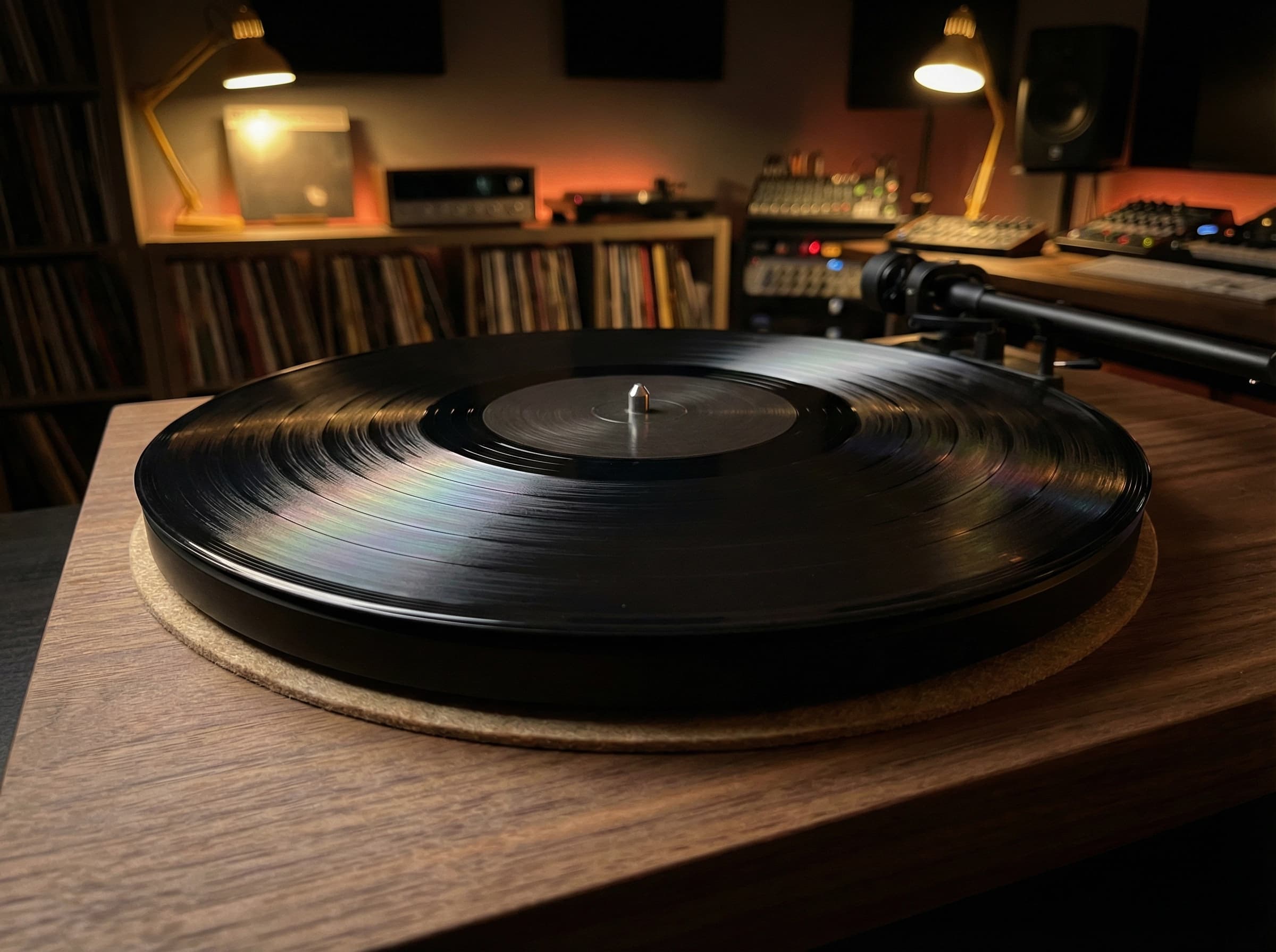 Lathe-cut vinyl record made from black PETG blank disc